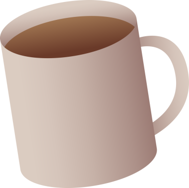 Şeffaf arkaplanda kahverengi sıvı tutarak bej bardağı eğdiğini gösteren düz grafik. Seramik, içecek, minimalizm, konfor, sıcak, rahatlama, tasarım