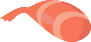 Stilize edilmiş somon fileto dilimi şeffaf arkaplanda mercan çizgileri ile düz bir şekilde yüzüyor. Deniz ürünleri, aşçılık, minimalizm, su ürünleri, taze, modern, sağlıklı