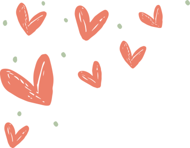 Soluk yeşil aksanlı saydam arka planda çoklu elle çizilmiş mercan kalpler yüzüyor. Romantik, aşk, sevgi, illüstrasyon, karalama, dekoratif, pastel