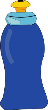 Düz dizaynlı, mavi gövdeli, mavi yakalı, sarı şapkalı, temiz arka planlı deterjan şişesini gösteriyor. Kozmetik, ambalaj, markalaşma, ürün, tasarım, minimalizm, hijyen