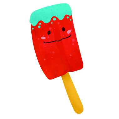 Düz dizayn kırmızı buzlu çubuk, şeffaf arkaplanda yeşil damlalı gülen yüz gösteriyor. Tatlı, tatlı, çizgi film, neşeli, renkli, oyuncu, atıştırmalık.