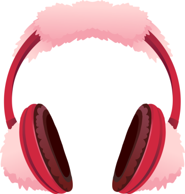 Düz dizaynlı, pembe tüylü kulaklıklı kırmızı kulaklık şeffaf arka planda duruyor. Moda aksesuarı, kışlık giysi, rahat, oyuncu, minimalist, şık, rahat