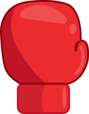 Bright red stylized boxing glove is showing curved gloss and shading on transparent background. Athletic, fitness, sport, equipment, vibrant, dynamic, bold