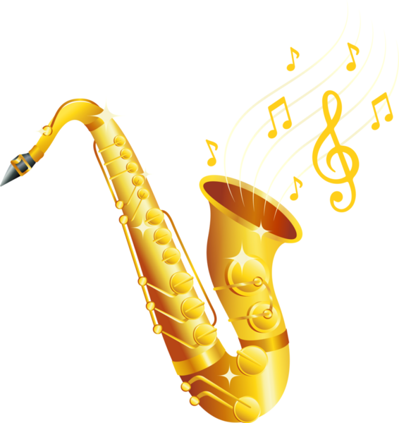 Düz altın saksafon şeffaf arkaplan üzerine eğiliyor, personel satırları, notlar ve anahtar yayıyor. Lüks, sanat, caz, müzikal, zarafet, enstrümantasyon, parlaklık
