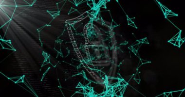 Gök mavisi düğümleri birleştiriyor, robot resim çiziyor, asma kilit oluşturuyor, veri ağını güvene alıyor. Siber uzay, güvenlik, koruma, fütürist, dijital, bağlantı, ağ