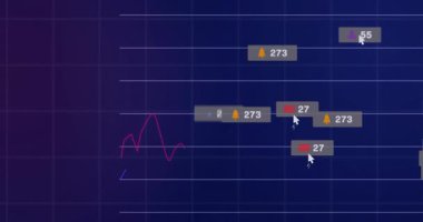 Kılavuz çizginin görünmesi ızgarada kırmızı ve mavi çizgilere yol açıyor, simgeler ölçümleri gösteriyor. Dijital, analitik, arayüz, veri, görselleştirme, teknoloji, iş