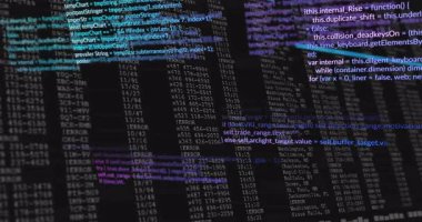 Koyu uçbirim açılıyor ve mor parçalar logaritmik satırları ortaya çıkarırken cyan kodları kaydırılıyor. Siber güvenlik, programlama, hata ayıklama, veri analizi, dijital arayüz, kod görselleştirme, teknoloji ortamı