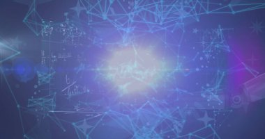 Merkezi parlayan küre yansıtan ağ düğümleri ve çizgiler dijital ekranda, denklemlerle birlikte yayılıyor. Soyut, teknoloji, yenilik, görselleştirme, bağlantı, veri, fütüristik