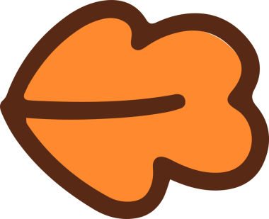 Yaprak simgesi, portakal dolgusu ve kahverengi dış hatlı, şeffaf arkaplanlı düz tasarımda gösteriliyor. Doğa, botanik, çevre dostu, organik, minimalizm, resimleme, sürdürülebilirlik