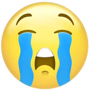 Ağlayan surat emojisi, şeffaf arkaplanda parlak bir gradyanı olan mavi gözyaşları döküyor. Duygu, ifade, illüstrasyon, simge, dijital sanat, ruh hali, karakter