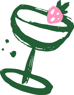 Düz kokteyl bardağının kenarında pembe çilek ve şeffaf arkaplanda yeşil damlacıklar var. Mocktail, içecek, sanatsal, minimalist, ferahlatıcı, bar, kutlama