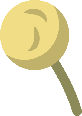 Düz vektör, köşegen yeşilimsi çubukta, şeffaf arkaplanda stilize edilmiş sarı lolipopu gösteriyor. Şekerleme, şekerleme, şeker tasarımı, oyuncu, minimalist sanat, ürün çizimi, abur cubur markası