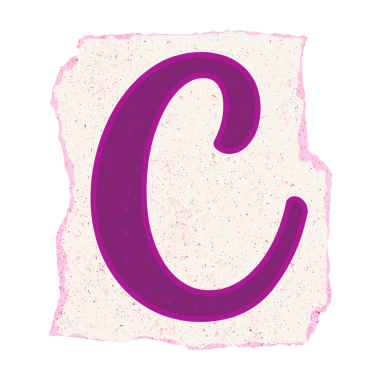 C harfi biçimlendirilmiş grafiği, şeffaf arkaplan ile benekli kağıt karede gösteriliyor. Soyut, modern, sanatsal, dokulu, tasarım, minimalist, yaratıcı