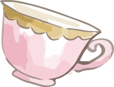 Klasik seramik çay fincanı şeffaf arkaplanda suluboya fırça darbeleri gösteriyor. Biçimli, narin, sanatsal, zarif, pastel, el yapımı, dekoratif.