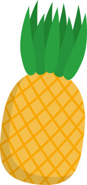 Ananas düz vektör sarı elmas ızgara gövde ve şeffaf arkaplanda yeşil taç gösteriyor. Tropik, meyve, vektör, çizgi film, tazelik, sağlık, tatlı