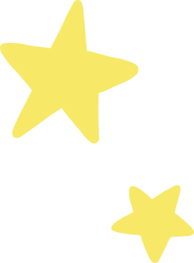 İki stilize edilmiş sarı yıldız şeffaf arka planda süzülüyor, düz el çizimi şekiller gösteriyor. Göksel, simgeler, neşeli, canlı, minimalist, eğlence, dijital tasarım