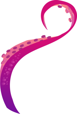 Mor renkte kıvrımlı dokunaç, vakum bardaklarının şeffaf arkaplanını gösteriyor. Deniz yaşamı, fantezi, gerçeküstü, canlı, suda, organik, kıvrımlı