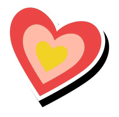 Yuvalanmış kalp şeffaf arka planda süzülüyor. Düz dizayn kırmızı şeftali sarısını ve gölgesini gösteriyor. Romantik, sevgi, aşk, grafikler, dijital sanat, minimalizm, duygu