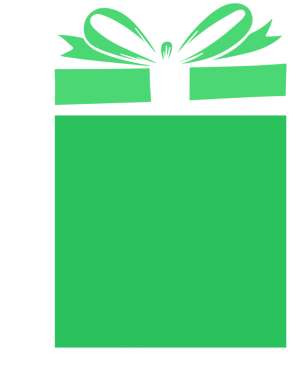 Düz tasarım, şeffaf arkaplanda şerit, fiyonk ve yıldız parıltılarıyla yeşil hediye kutusunu gösteriyor. Kutlama, mevcut, simetri, minimalizm, lüks, şenlik, hediye