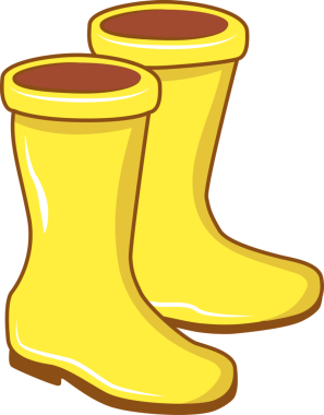 Düz dizayn sarı lastik çizmeler şeffaf arkaplanda beyaz röflelerle örtüşüyor. Ayakkabı, ayakkabı, açık hava giysisi, su geçirmez, moda aksesuarı, günlük tarz, canlı.