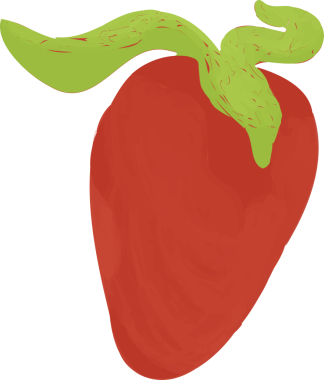 Düz vektör çilek, şeffaf arkaplanda yeşil yapraklı kırmızı kalp şeklini gösteriyor. Meyve, sağlık, doğal, organik, tazelik, minimalizm, illüstrasyon