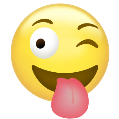 Göz kırpan sarı emoji suratı düz dizaynlı, şeffaf arkaplanlı pembe bir dile dönüşüyor. Emoji, ifade, neşeli, canlı, çizgi film, dijital, maskot