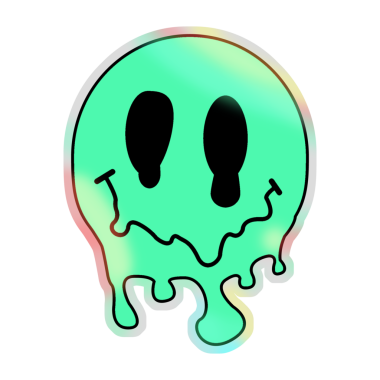 Eriyen yeşil yüz, siyah göz yuvarları ve şeffaf arkaplanı olan neon düz bir dizaynla damlıyor. Fütürist, soyut, enerjik, oyuncu, gerçeküstü, dijital sanat, çizgi film