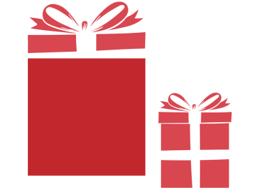 İki kırmızı hediye kutusu, beyaz kurdele ve şeffaf arkaplanda yıldızlı düz tasarım. Kutlama, hediye paketi, dekor, tatil, minimalizm, lüks