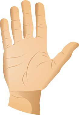 Vektör el illüstrasyonunda avuç içi düz gölgelendirme, avuç içi çizgileri şeffaf arka planda görünüyor. Minimalist, dijital sanat, simge, grafik, soyut, illüstrasyon, temiz