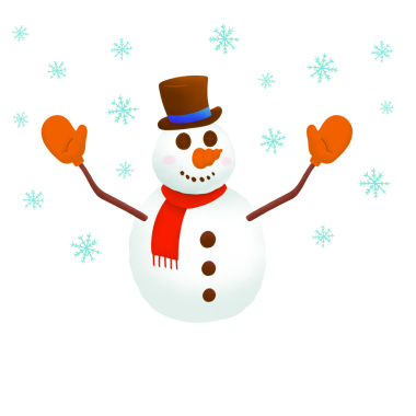 Düz kardan adam mavi bantlı şapka ve kırmızı eşarp takıyor, turkuaz kar taneleri, şeffaf arka plan. Kış, mevsimlik, şenlikli, neşeli, dekoratif, çizgi film, renkli