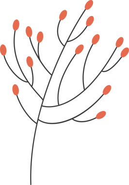 Minimalist vektör çizimi, şeffaf arka planda turuncu tomurcuklu botanik dalını gösteriyor. Bitki silueti, botanik grafik, modern tasarım, asgari sanat, doğadan esinlenilmiş, dekoratif element, vektör çizimi