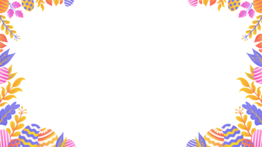 Dekoratif Paskalya sınırında saydam arka planda yumurta ve bahar yaprakları yer alıyor. Süslü, çiçekli, sınır, bahar, canlı, şenlikli, mevsimlik