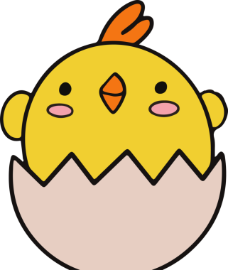 Sarı civciv, şeffaf arka planı olan vektör tasarımlı çatlak pembe yumurta kabuğundan yumurtadan çıkıyor. Sevimli, sevimli, minimalist, oyuncu, pastel, bahar, büyüme