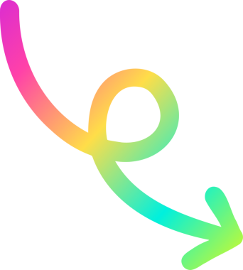 Renkli döngü oku, şeffaf arkaplanda gökkuşağı gradyanını pembeden maviye gösteriyor. Soyut tasarım, grafik ögesi, canlı palet, modern tarz, dijital sanat, görsel akış, markalaşma