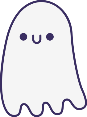 Çizgi film hayaleti şeffaf arka planda süzülüyor, pürüzsüz beyaz bir vücut ve basit bir yüz gösteriyor. Tuhaf, neşeli, minimalist, karakter tasarımı, fantezi, dijital sanat, maskot