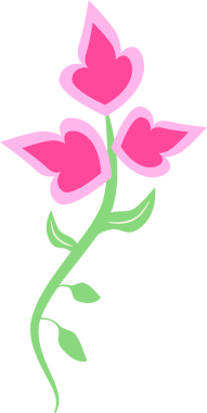 Düz dizayn, kıvrımlı gövdede yeşil yapraklı, şeffaf arka planda üç pembe çiçek gösteriyor. Botanik, çiçek, dekoratif, minimalist, organik, ahenk, zarafet