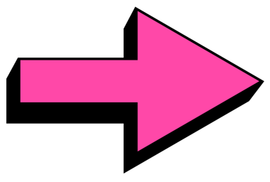 Düz tasarım oku şeffaf arka planda parlak pembe dolgu ve siyah gölge süslemesi ile yüzüyor. Simge, minimalizm, grafik, navigasyon, pazarlama, dijital, modern