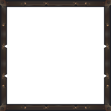 Dekoratif kare çerçeve, şeffaf arkaplanda, deniz mavisi merkezinin etrafında sanat deco altın çizgileri gösteriyor. Süslü, lüks, vintage, simetrik, zarafet, geometrik, zamansız