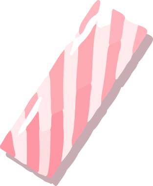 Prizma şekeri, şeffaf arkaplan üzerinde beyaz parlatıcıyla pembe çizgileri gösteriyor. Geometrik, minimalist, modern, ambalajlama, şekerleme, canlı, parlak