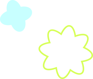 İki soluk renkli cyan ve neon yeşili çiçek şekilleri şeffaf arka planda yüzüyor, düz tasarım. Soyut tasarım, canlı renkler, modern grafikler, dijital sanat, minimalizm, görsel eğlence, geometrik şekiller