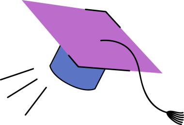 Düz dizayn mor-mavi mezuniyet şapkası püskül, hareket çizgileri ve şeffaf arkaplan ile uçuyor. Kutlama, başarı, akademi, ödüller, eğitim, minimalizm, başarı
