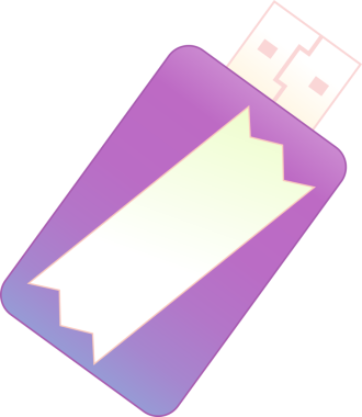 Mor USB sürücüsü vektörde şeffaf arkaplan üzerine eğiliyor, konnektör ve boş etiket panelini gösteriyor. Teknoloji, veri depolama, dijital aygıt, elektronik, yenilik, modern tasarım, teknolojik aksesuar