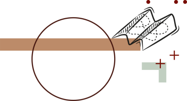 Soyut tasarım şeffaf arkaplan üzerinde yüzüyor kahverengi çubuk, daire ve kırmızı artılar kesişiyor. Geometrik, minimalist, modern, dijital, bilgi, soyut sanat, tasarım
