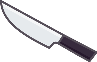 Şefin bıçağı şeffaf arka planda yüzüyor düz dizayn eğimli bıçak artı sapı gösteriyor. Çatal bıçak, mutfak, minimalist, mutfak gereçleri, profesyonel, yemek hazırlama, zarafet