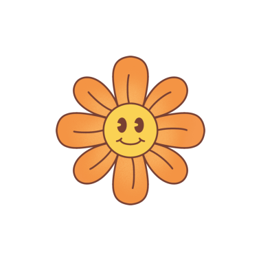 Neşeli çizgi film çiçekleri düz dizaynla gülümsüyor. Sekiz portakal yaprağı, şeffaf arkaplan. İllüzyon, neşeli, kaprisli, canlı, doğa, çizgi film, oyuncu