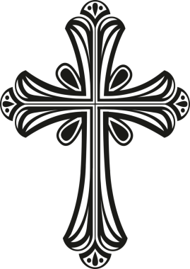 Çizgi sanatı Hıristiyan haçı şeffaf arka planda süzülüyor, gösterişli, gözyaşı aksanlı. Süslü, simetrik, dekoratif, gösterişli, zarif, kutsal, dindar