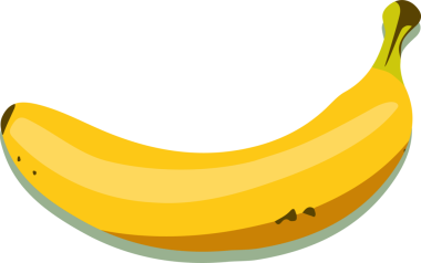 Olgun muz düz dizaynlı, sarı kabuklu, yeşil kenarlı ve şeffaf arka planda gösteriliyor. Meyve, üretim, organik, minimalist, sağlıklı, doğal, taze