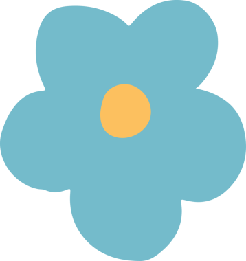 Düz dizayn çiçeği, saydam arka planda beş mavi taç yaprağı ve sarı merkeziyle yüzüyor. Botanik, doğa, illüstrasyon, minimalizm, dekorasyon, grafik, vektör