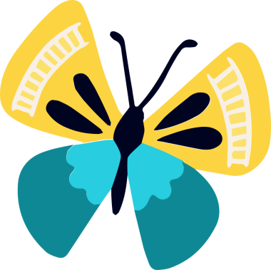 Şeffaf arka planda sarı ve turkuaz geometrik kanatları olan kelebek vektörü gösteriliyor. Doğa, illüstrasyon, tasarım, minimalizm, güzellik, zarafet, süs