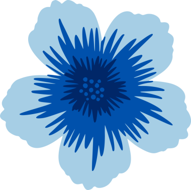 Beş yapraklı mavi çiçek, şeffaf arkaplanda düz vektör tarzında dikenli bir disk gösteriyor. Flora, botanik, doğa, minimalizm, illüstrasyon, tasarım, dekorasyon